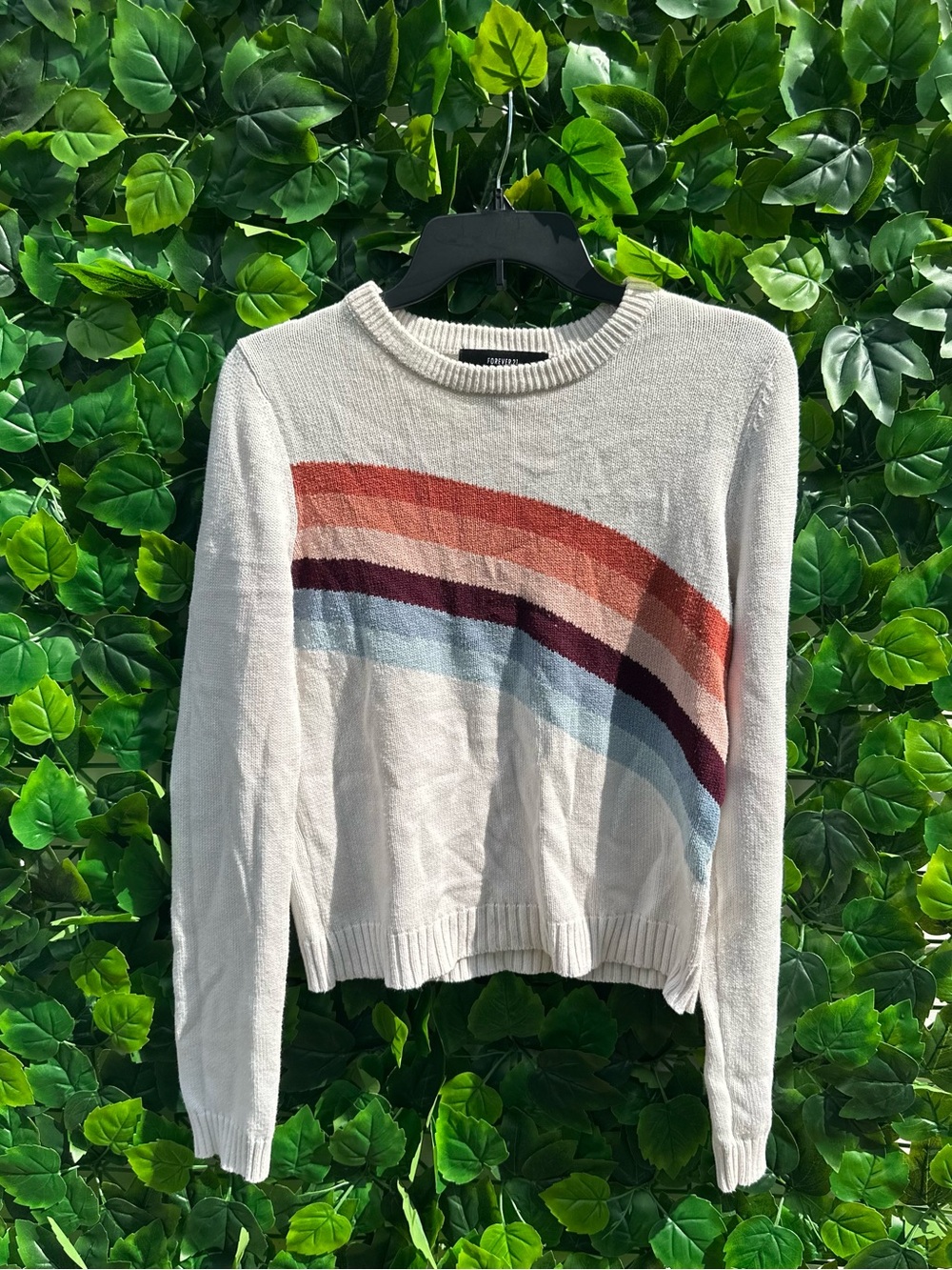 Cream Rainbow Stripe Crewneck Sweater
